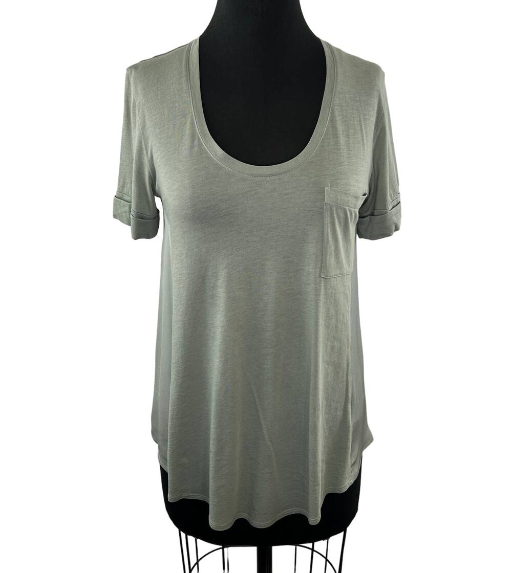 THEORY Sage Green Pima Cotton Silk Scoop Neck Short Sleeve Tee Shirt Top Petite
